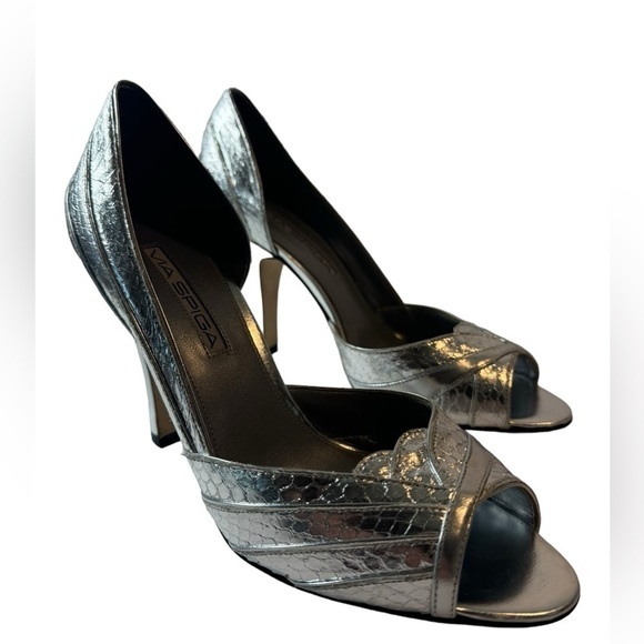 Via Spiga ‘Orla’ Pump Silver Snake Skin Animal Print 80s Bombshell size 7 - Picture 3 of 11